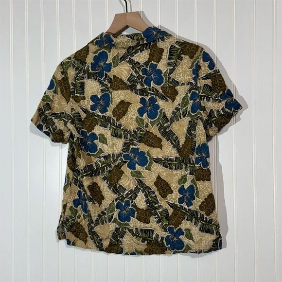 Marsh Landing Rayon Hawaiian Shirt Small Blue Green Floral Tropical Button Up - Picture 3 of 9